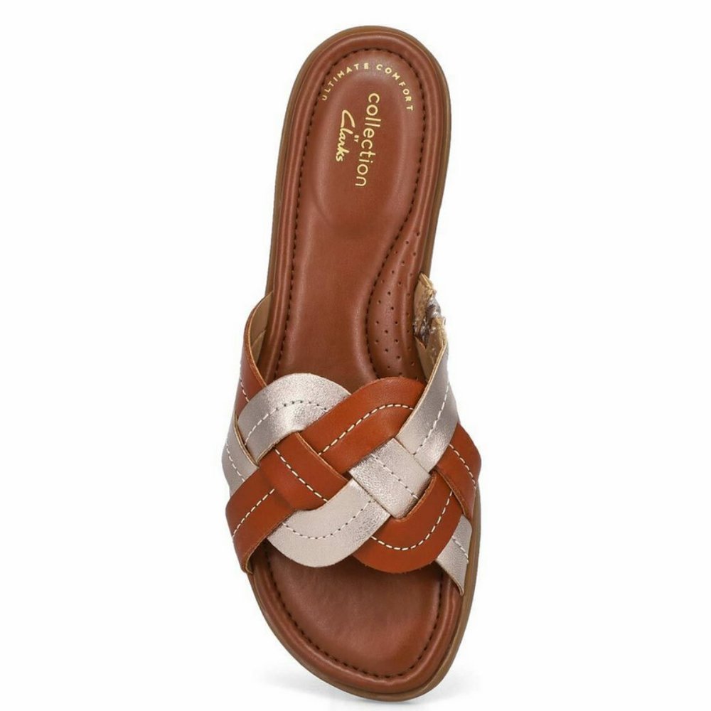 CLARKS Leather Weave Flat Sandals